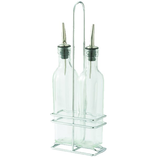 WINCO 8 OZ OIL &amp; VINEGAR BOTTLE SET WITH CHROME RACK