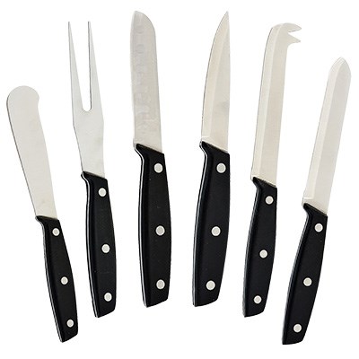 WINCO 6 PC CHEESE KNIFE SET, BLACK HANDLES